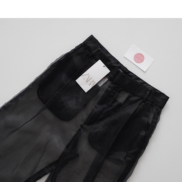 Zara Black Sheer Overlay Trousers - Picture 4 of 9
